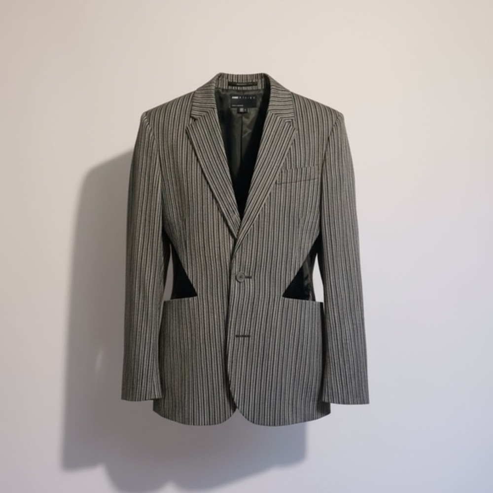 ASOS Women's Black and White Striped Blazer with cutout side detailing